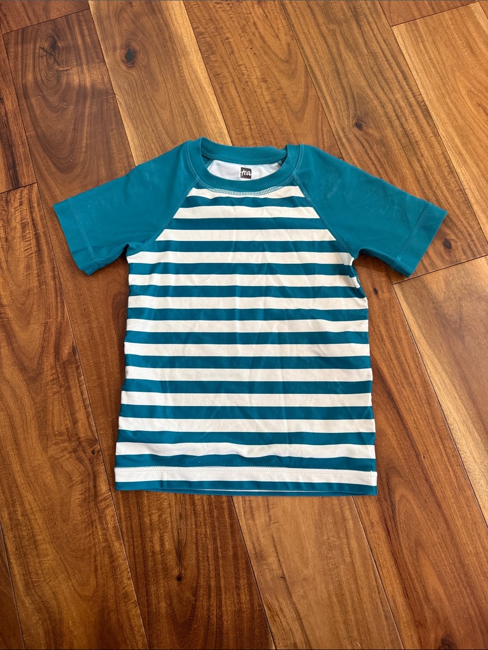 Tea Collection Teal and White Striped Raglan Short Sleeve Tee